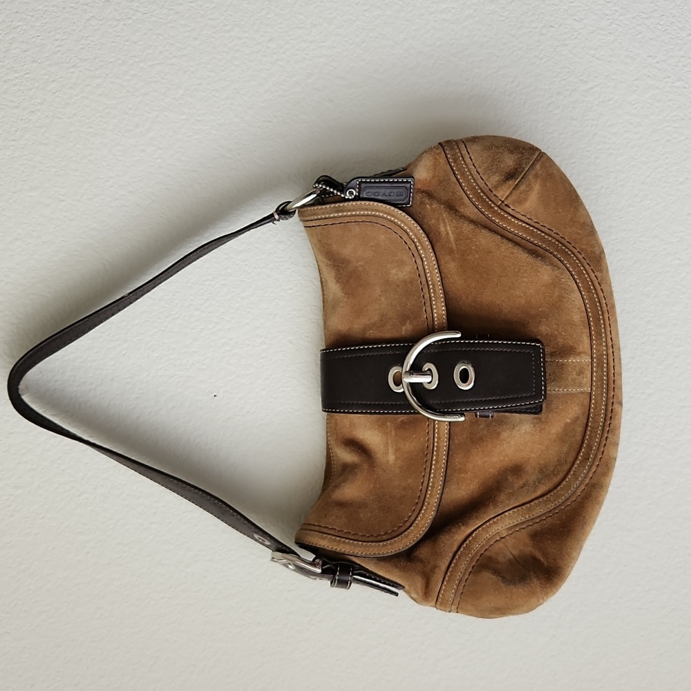 VTG Y2k Coach Soho Hobo shoulder bag brown suede leather trim silver hardware